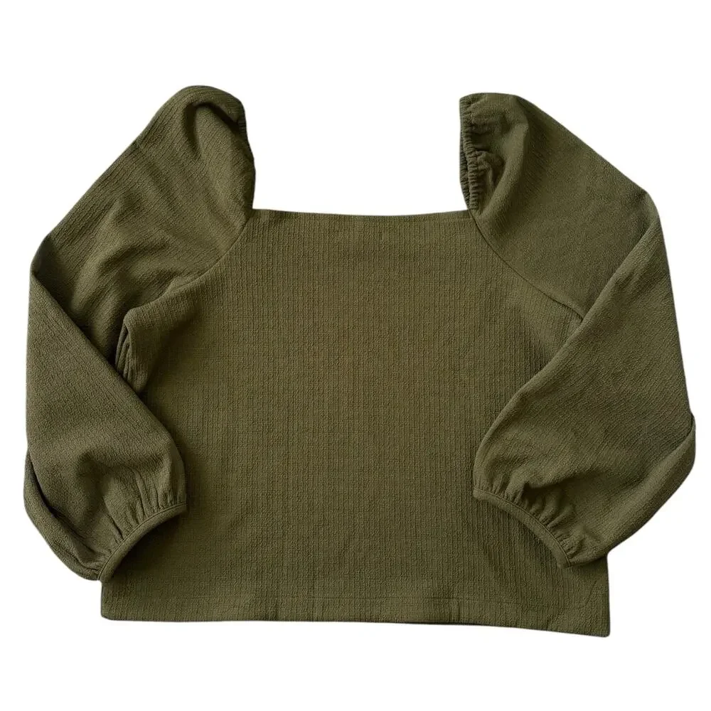 Madewell Olive Green Puff Sleeve Top L Cottagecore Boho Granola Whimsigoth